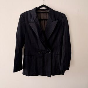 Women's Black Pinstripe Double-Breasted Blazer